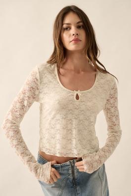 Floral Lace Satin Ribbon Woven Top