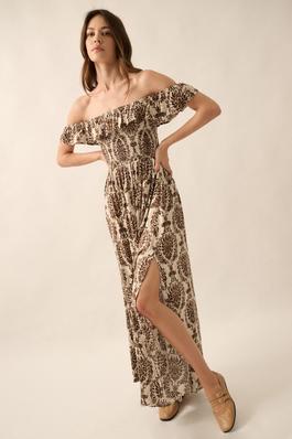 Ornate Floral Square-Neck Fit And Flare Maxi Dress