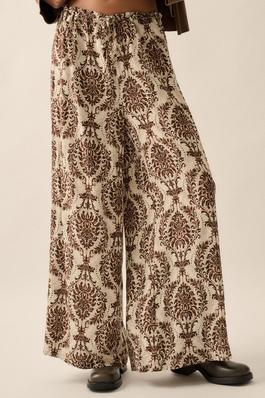 Abstract-Print Ruffled Wide-Leg Woven Pants