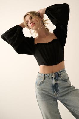 Solid Texture U-Neck Cropped Corset Top