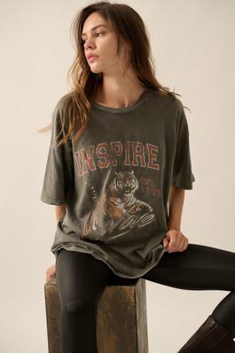 Inspired Tiger Vintage-Wash Oversize Graphic Tee