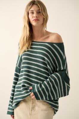 Striped Textured Knit Oversized Sweater