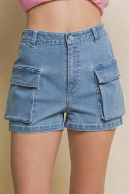 High Waist Denim Shorts with Cargo Pockets