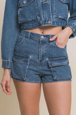 Denim Shorts with Front Cargo Pockets