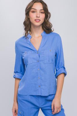 Linen Button Down Shirt with Adjustable Sleeves