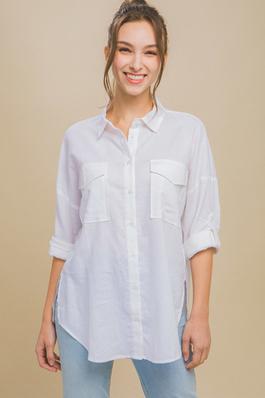 Linen Oversized Double Pocket Button Down Shirt