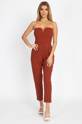 V Wire Tube Solid Jumpsuit