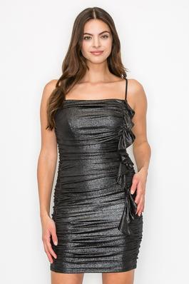 Ruched Gittery Ruffled Bodycon Dress