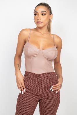 Cami Faux Leather Seamed Bodysuit