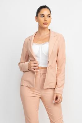 Notch Buttoned Tailored Pocketed Jacket