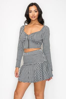 Plaid Bustier Tank Top and Flowy Skirt Set