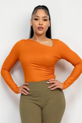 Side Ruched Asymmetric Neck Top
