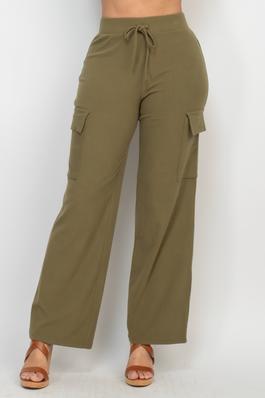 High Rise Ribbed Cargo Pants