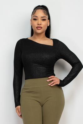 Side Ruched Asymmetric Neck Top