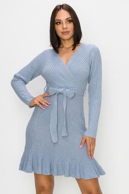 Peplum Surplice Sweater Dress