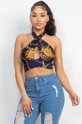 Halter Neck Cut Out Printed Top