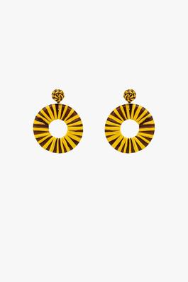 BROWN AND YELLOW DROPPED WOVEN EARRINGS