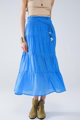 TIERED MAXI SKIRT IN BLUE WITH ELASTIC WAIST