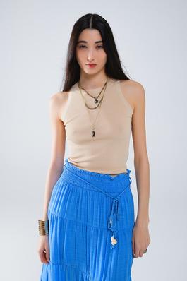 KNITTED SLEEVELESS TOP IN BEIGE