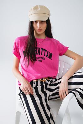 SHORT SLEEVE T-SHIRT WITH TEXT MANHATTAN IN PINK