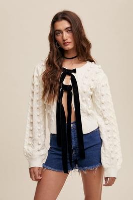 Bow Tie Closure Cable Knit Cardigan