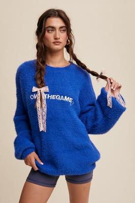 Slouchy Fuzzy Knit Football Oversized Sweater