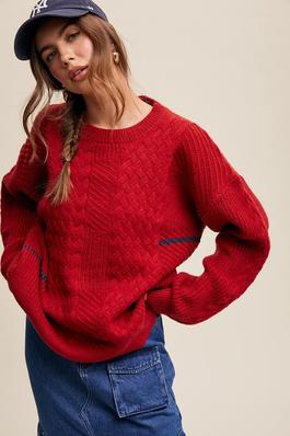 Stripe Detail Cable Knit Sweater