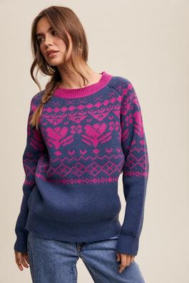 Vintage Flower Patterned Knit Sweater