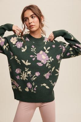 Flower Pattern Pullover Knit Sweater