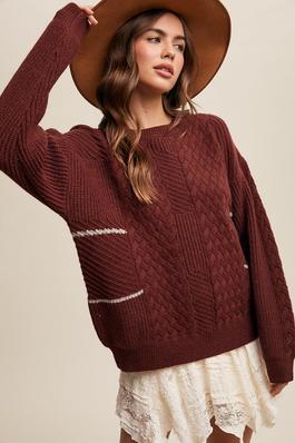 Stripe Detail Cable Knit Sweater