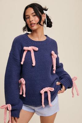 Bows All Over Chunky Knit Sweater