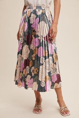 Floral Print Pleated Maxi Skirt