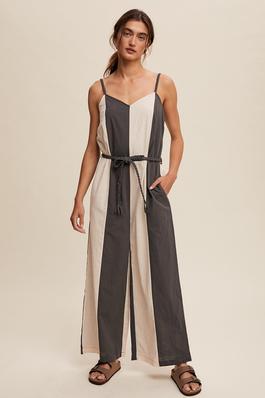 Striped Jumpsuit with Braided Drawstring