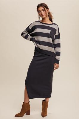 Striped Sweater and Knit Pencil Skirt Set