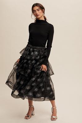 Sparkle Organza Tiered Maxi Skirt
