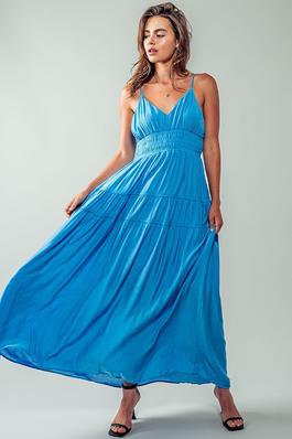 Into the Wind Maxi Dress - Ruched Waist
