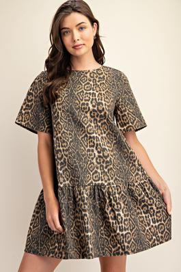 Leopard Print Denim Mini Dress