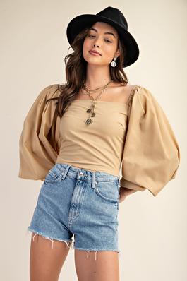 Off the Shoulder Top with Balloon Sleeve