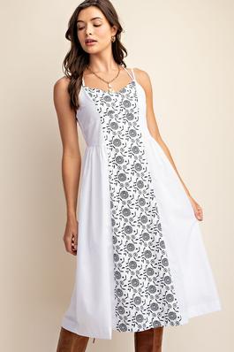 Midi Dress with Printed Panel Down Front