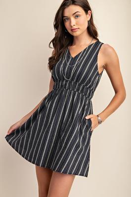 Striped Mini Dress with Ruched Waist