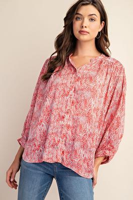 Printed Button Down Draped Silky Blouse