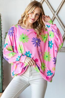 SPRING COLORFUL DAISY OVERSIZED SWEATSHIRT IN PLUS