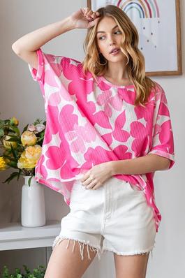 SUMMER READY WAFFLE FLORAL OVERSIZED TOP PLUS