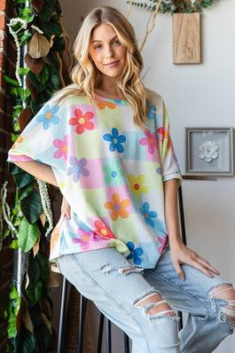 COLORFUL CHECKERED WITH FLORALS OVERSIZED TOP