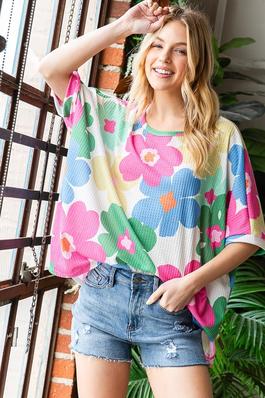SPRING FLORAL OVERSIZED TOP WITH SLITS  IN PLUS 