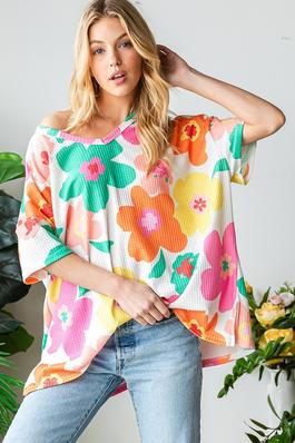 SPRING EASTER FLORAL OVERSIZED TOP IN PLUS SIZE