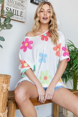 SUMMER COLORFUL FLORALS OVERSIZED TOP