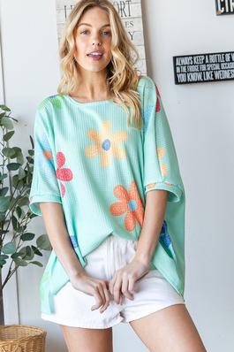SUMMER COLORFUL FLORALS OVERSIZED TOP IN PLUS