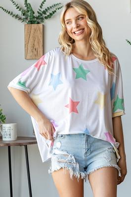 SUMMER MULTI COLORED STAR PRINT TOP IN PLUS SIZE
