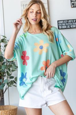 SUMMER COLORFUL FLORALS OVERSIZED TOP